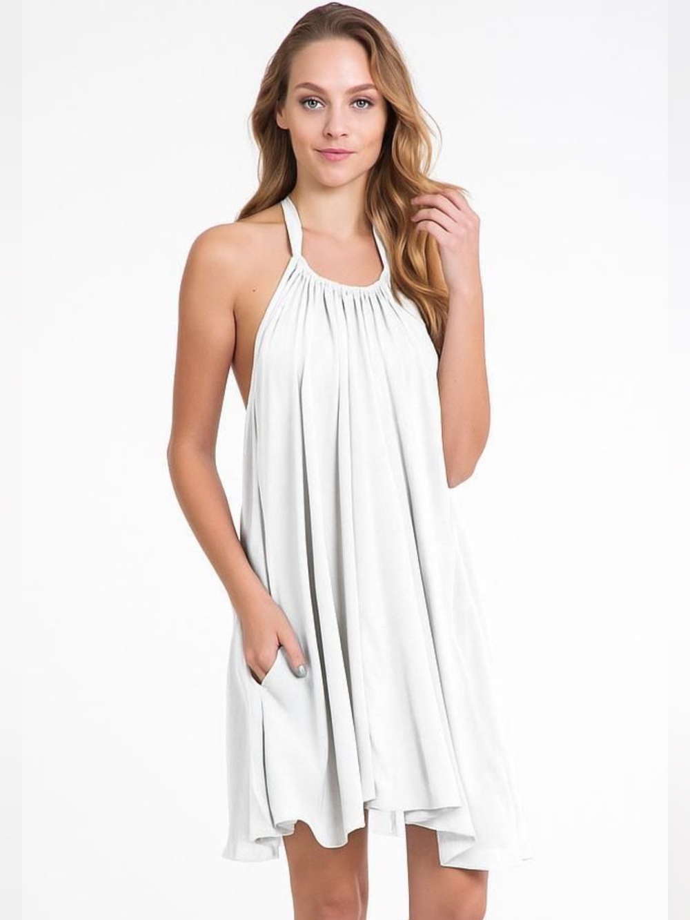 NWT Elan Tie-Neck Halter Flair Dress in White / XS